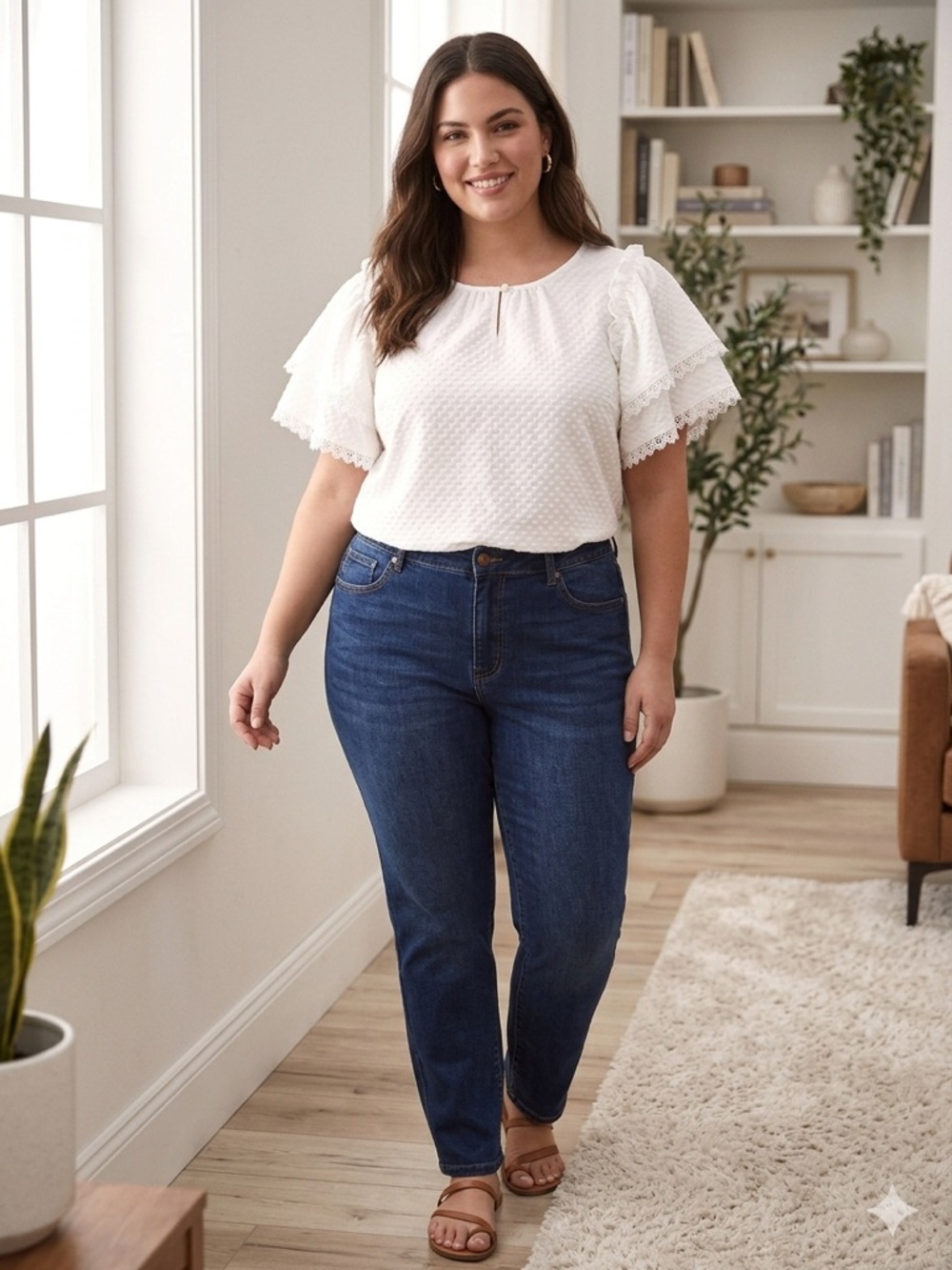 009-ODDY Cream Textured Flutter Sleeve Blouse